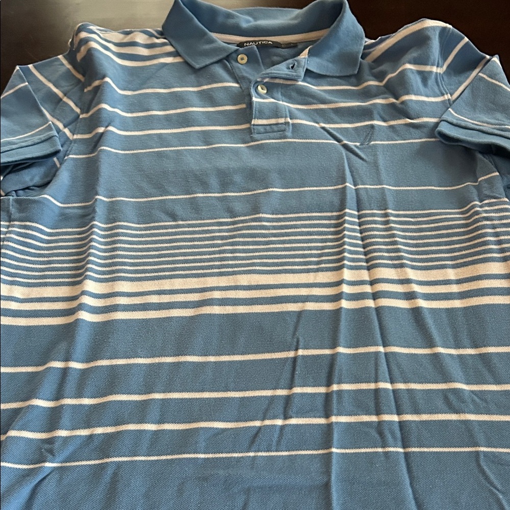 Nautica Blue and White Striped Polo Shirt